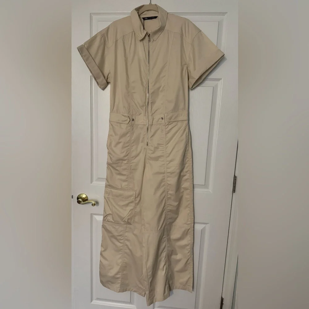 Zara NWT Cotton Wide Leg Cargo Jumpsuit - Picture 2 of 6